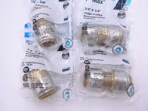 4 Pack SharkBite 3/4" x 3/4" Straight Coupling Push to Connect Brass Fitting