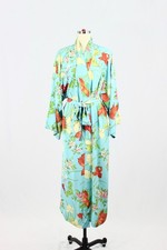 NWOT NATORI Turquoise Blue Floral Matte Satin Kimono Robe, Size M