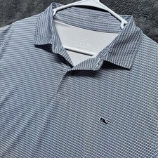 Vineyard Vines Performance Polo Shirt Mens Large Blue AOP Golf Whale Logo