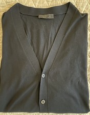 PRADA Made in Italy Lightweight Knit V-Neck Cardigan in Black Size 48