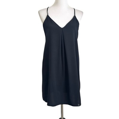 Alice + Olivia Womens Fierra Silk Blend  V-Neck Mini Slip Dress Sz Small Black