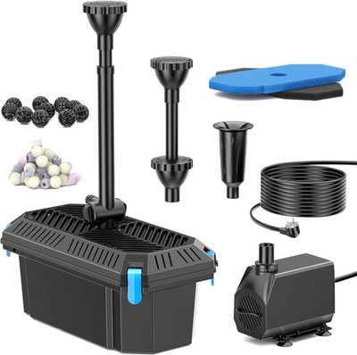 Biling Teichfilterpumpe Mit Filter, All-In-One 2500L/H 40W Teichpumpe Filter Ein