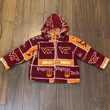 Virginia Tech Hokies Fleece Hoodie Jacket Full Zip Boys XS Size 4/5 Handmade