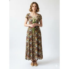 Vintage All That Jazz Midi Dress S Red Floral Cottage Prairie Retro 90S Feminine