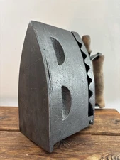 Antique Sad Iron Coal Iron Cast Iron #2 Wooden Handle & Latch Cottage Primitive