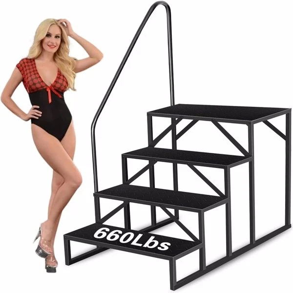 Escalera de piscina de alta resistencia bañera de hidromasaje escalera con pasamanos negra NUEVO Foto 3 de 4