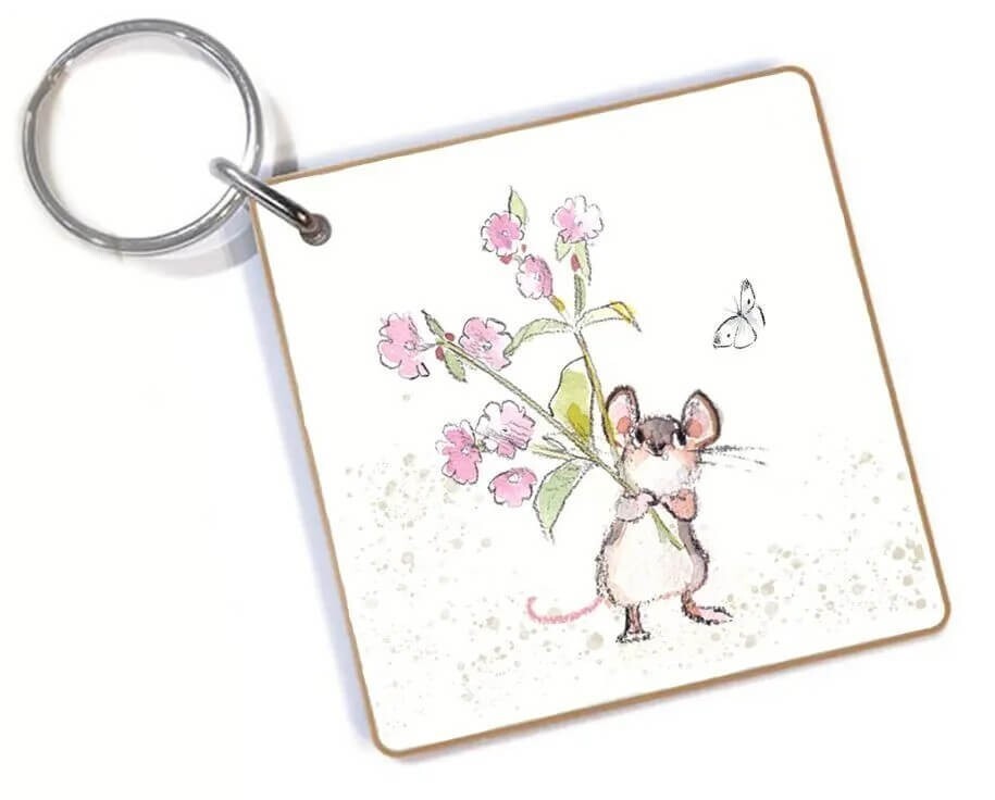 Cute Keyring Mouse Flowers - MDF Keychain Fob Double Sided Quality Gift