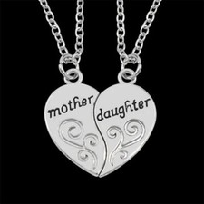 Mother Daughter Necklace Set   Matching Heart Pendant Jewelry Gift Love