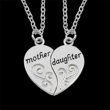 Mother Daughter Necklace Set – Matching Heart Pendant Jewelry Gift Love