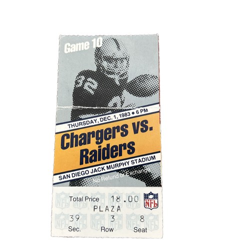 Dec 1 1983 LA Raiders @ SD Chargers NFL Ticket Stub M. Allen Touchdown Pass