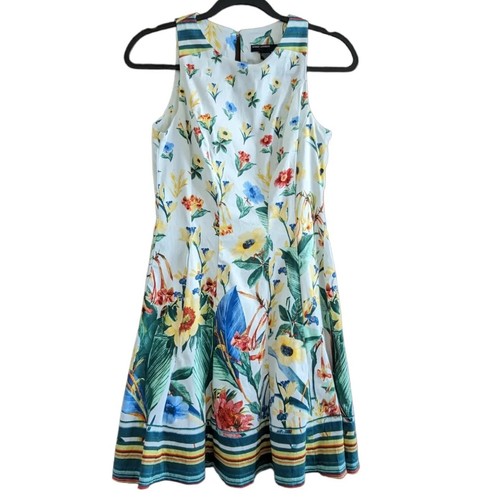 Sz 4 Sleeveless Fit & Flare Tropical Floral Dress Keyhole Back Crinoline Garden - Picture 5 of 17