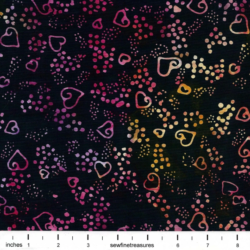 Laurel Burch Batik Menagerie Hearts Multi Bright Black Fabric By FQ - 1/4 YD - Image 2 of 4