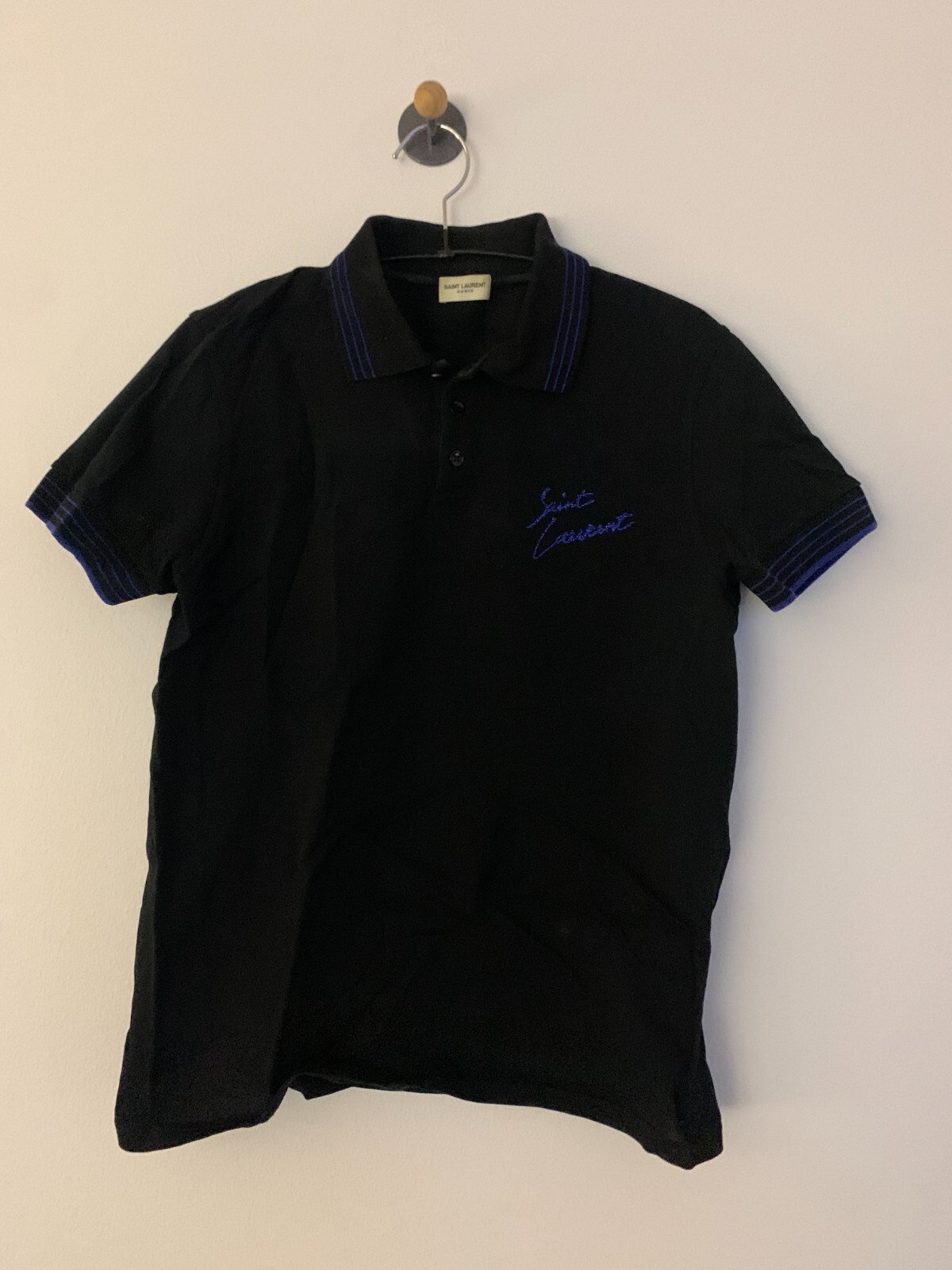 Polo Saint Laurent in piqué di cotone ricamato con logo