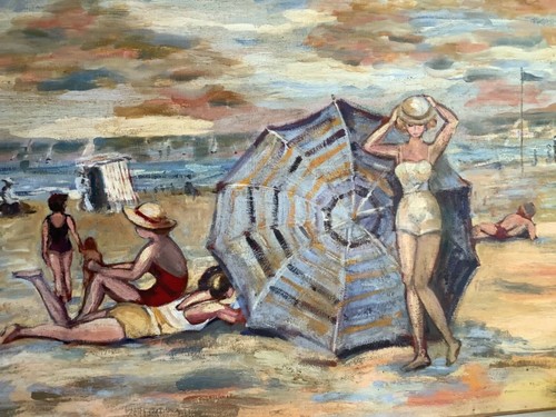 French Postimpressionism Animated Beach in France Beach Seascape Oil painting - 第 2/6 張圖片