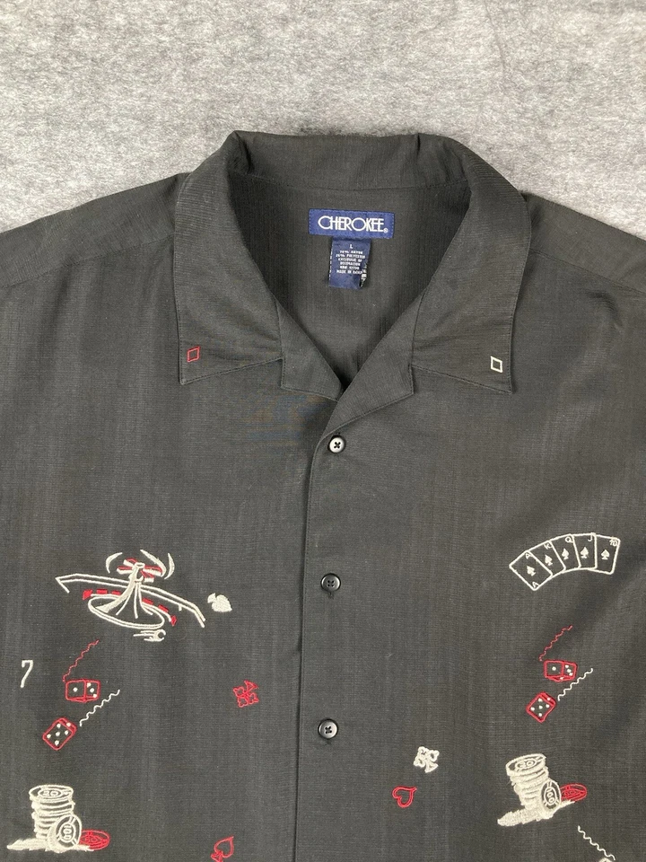 Cherokee Mens L Shirt Casino Night Gambling Black Embroidered Short Sleeve Vegas - Image 2 of 4