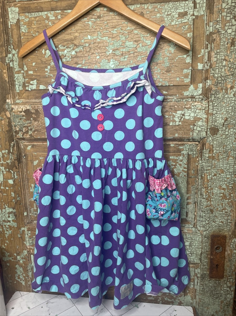 blue and purple polka dot dress Blue and White Polka Dot 80s Flamenco Dress, S/M main image 1