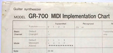 Roland GR-700 Guitar Synth Orig. Supplemental Manual Midi Implementation Chart.