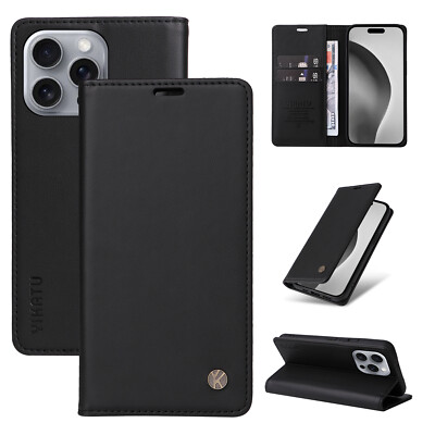 Leather Magnetic Flip Wallet Case For iPhone 16 Pro Max 15 Plus 14 Pro 13 Pro