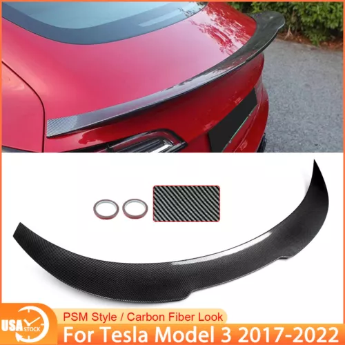 For Tesla Model 3 2017-23 PSM Style Rear Trunk Spoiler Lip Wing Carbon Fiber