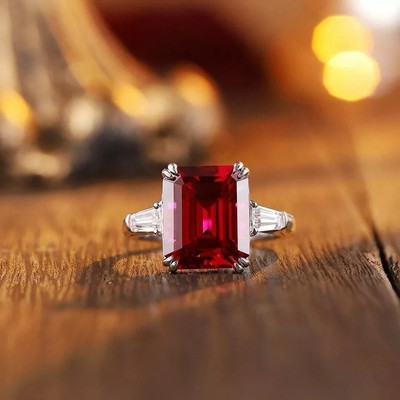 Wedding Ring With Red Stone Ct Emerald Cut Natural Red Ruby