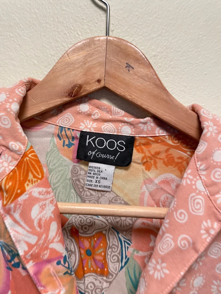 Top vintage Koos of Course para mujer talla XS rosa mezclado seda artístico loco años 90 Foto 2 de 4
