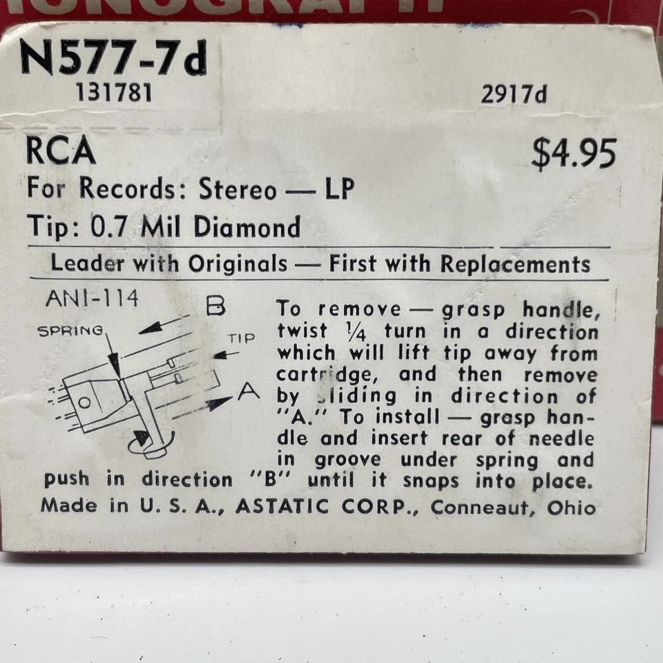 Astatic N577-7d Stylus Phono Needle For RCA 131781 2917d - Image 3 of 3