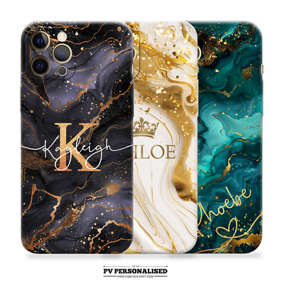 Personalisierte Handyhülle Marmor Name Silikon Cover für iPhone 15 14 13 12 11 16
