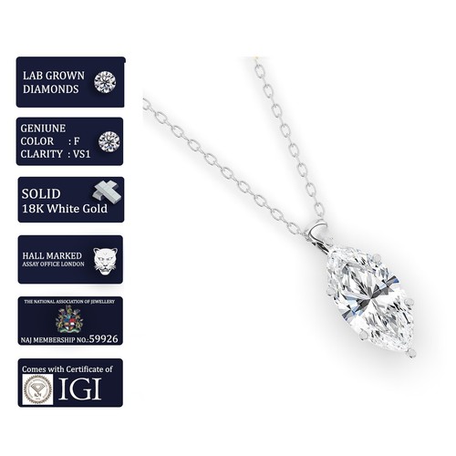 IGI, F/VS1, 2.00 CT Solitaire Lab-Grown Marquise Diamond Pendant, 18K White Gold - Picture 3 of 15