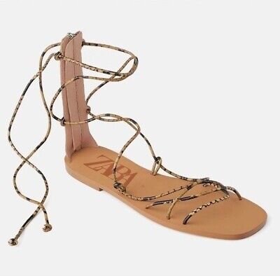 ZARA Snakeskin Print Lace up Gladiator Flat Sandals (Size 38 ZARA Snakeskin Print Lace up Gladiator Flat Sandals (Size 38