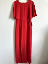 H Halston Women's Cape Open Back Chiffon Dress With Slit In Lipstick SZ 14 $248
