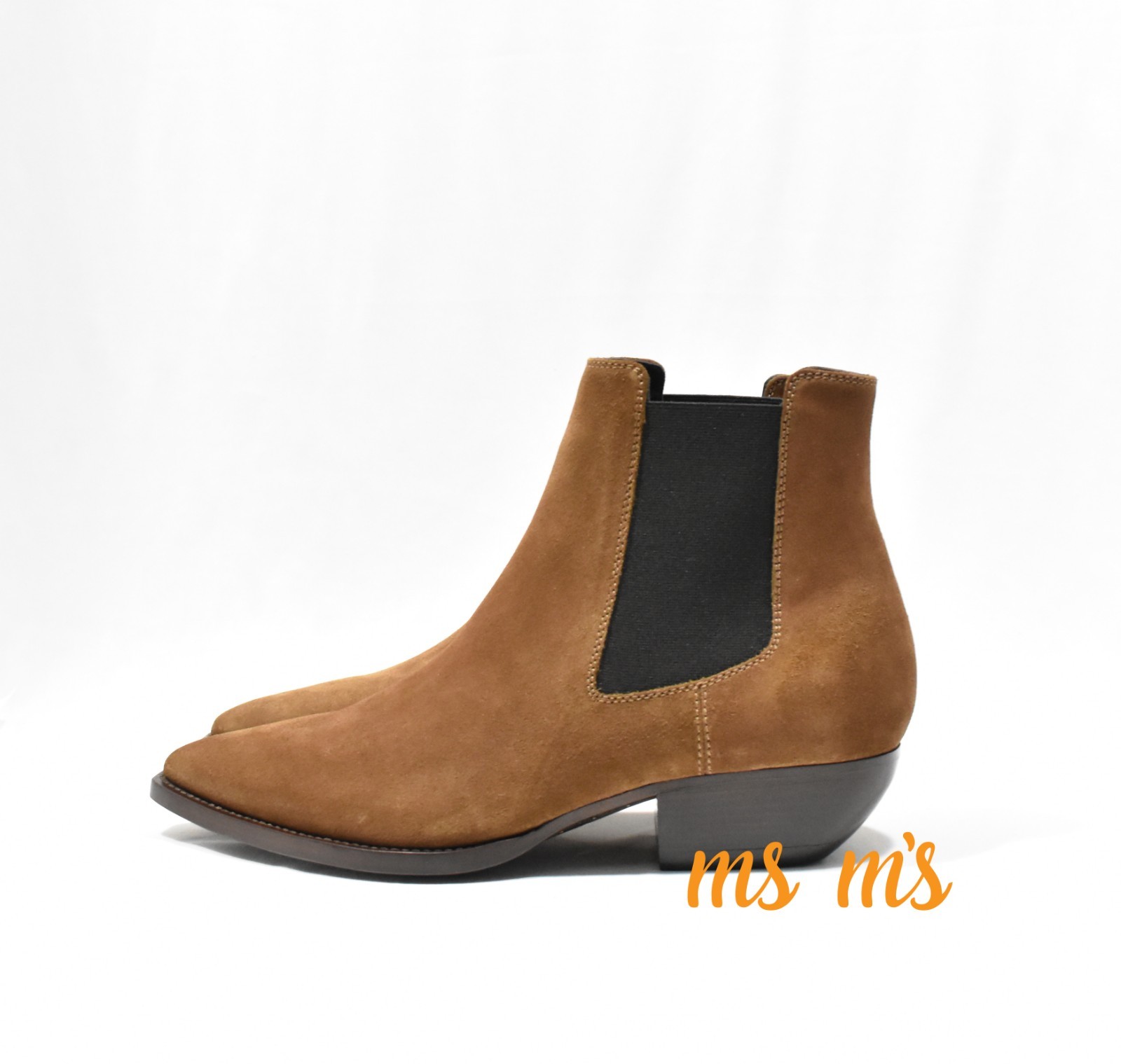 Stivali Chelsea Saint Laurent YSL Theo scamosciati nuovi con scatola BEIGE ABBRONZATURA US 7