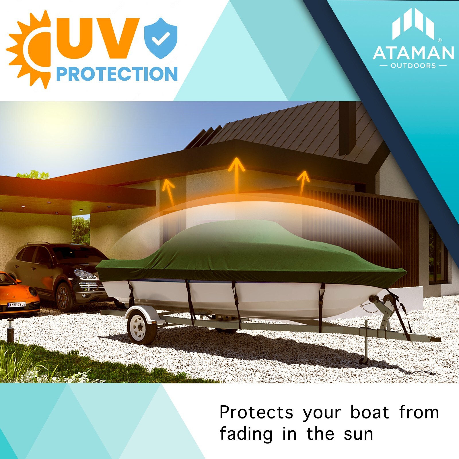 Heavy Duty 600D Waterproof Boat Cover 17 - 19ft Trailerable V-Hull Runabout Boat