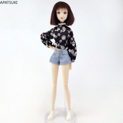 Schwarze Blume Kleidung Set für Barbie Puppe Tops Rock Shorts für Blythe Puppen