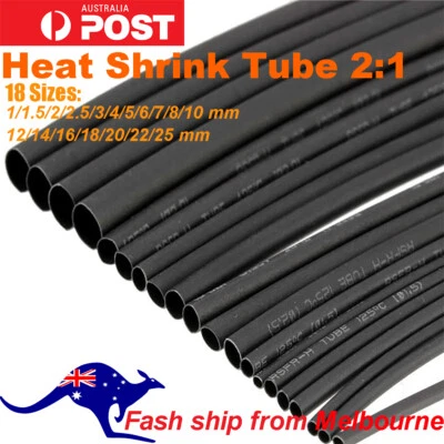 Heat Shrink Tube Black 2M Tubing Cable Insulation & Wire Sleeve Ratio 2:1 - image 1 of 4