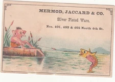 Mermod Jaccard & Co Silver Plated Ware St Louis MO Elf Fishing Vict Card c1880s