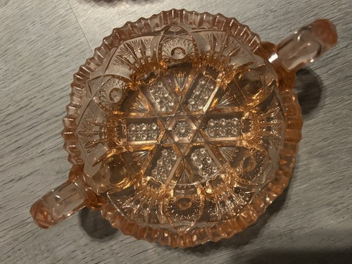2 In 1 AMERICAN BRILLIANT PERIOD CUT GLASS Crystal "NAPPY" DISH Pinwheel Peach - Picture 7 of 11