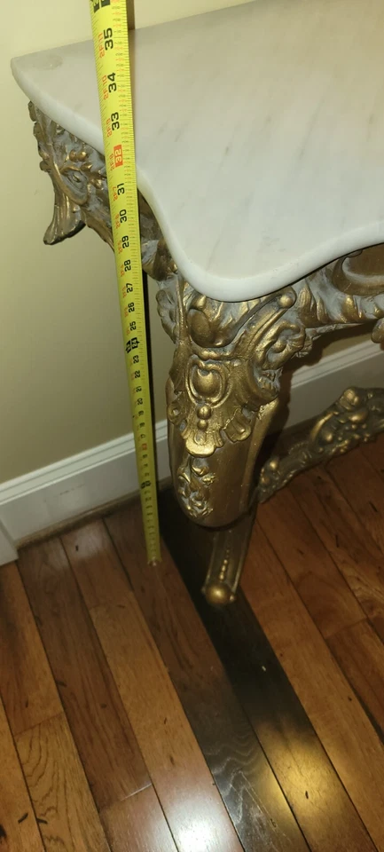 Antique Gold Marble French Louis XV Wall Mount Console European Ornate Table  - Image 3 of 4