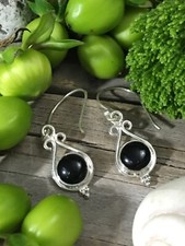 Natural Black Onyx Dangle Earrings 925 Sterling Silver Jewelry   B