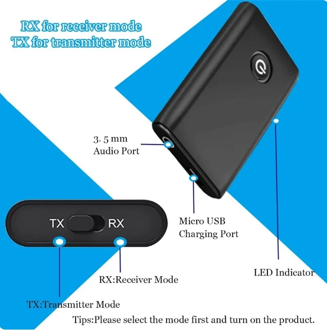 Bluetooth 5.0 Transmitter Empfänger Sender 2in1 Adapter für TV Kopfhörer Audio - Bild 3 von 4