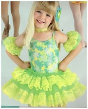 Tap Dance costume Lemon Yellow 2C Tot foiled camisole body ruffled skirt
