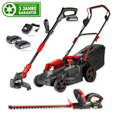Produktbild - Walter B-Ware Rasenmäher Heckenschere Rasentrimmer Gartengeräte Set inkl. 2 Akku