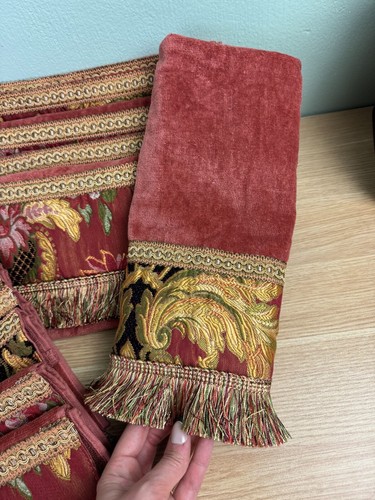 NOS Elegant Tapestry Austin Horn Luxury Bath Towels Coral Floral Fringe Trim - Picture 17 of 19