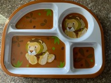 Lot of 2 Melamine Children Kids Divided Plates Lion 10.5 Inches Brown