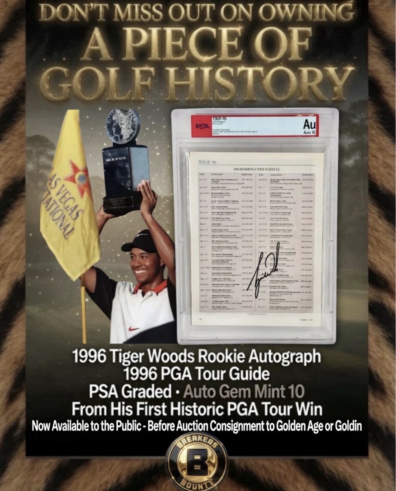 1996 Tiger Woods Rookie Auto 1996 PGA Tour Guide PSA Authenticated GEM 10 AUTO