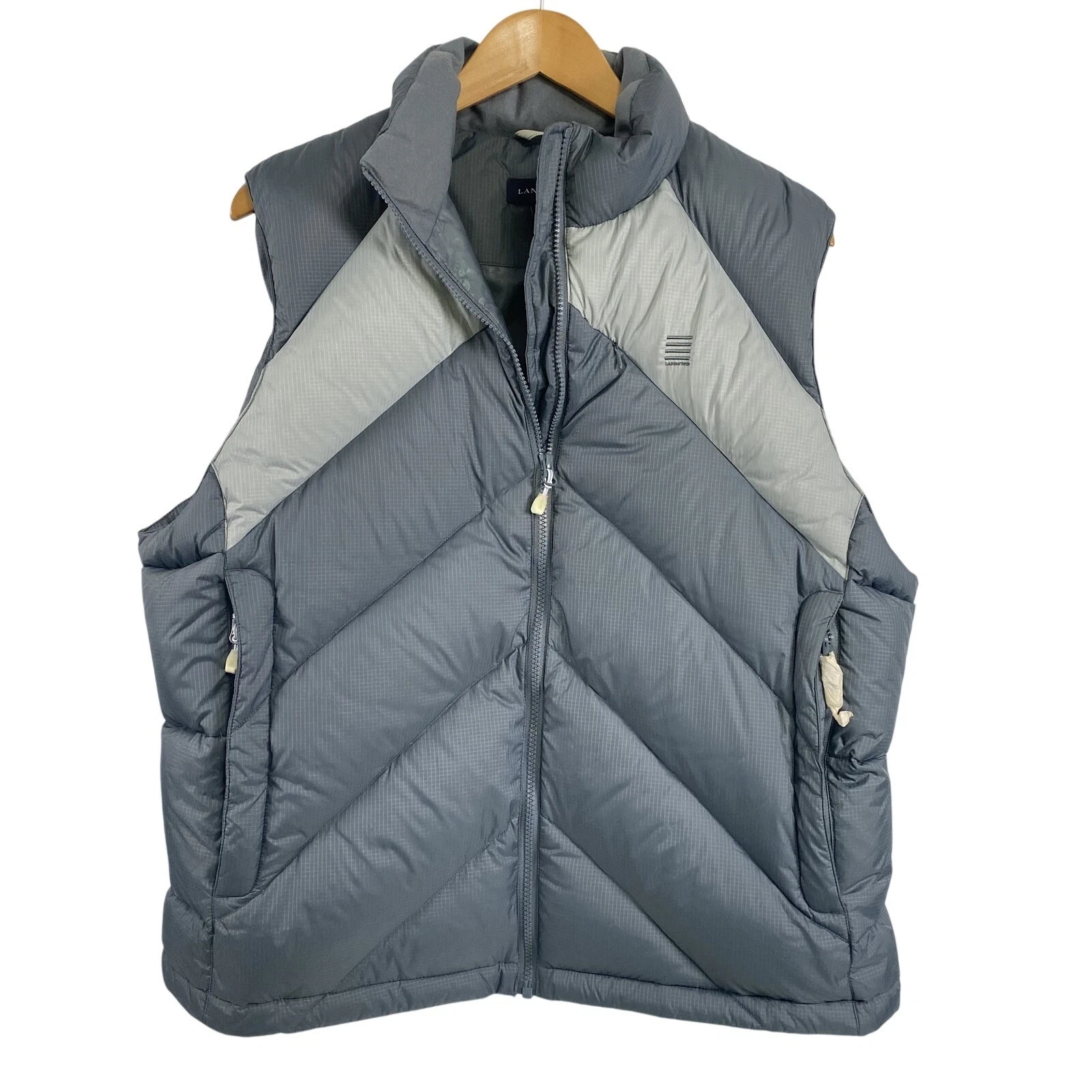 Lands End Down Puffer Vest Mens XL Gray Goose Down Zip Winter Outdoor Jacket