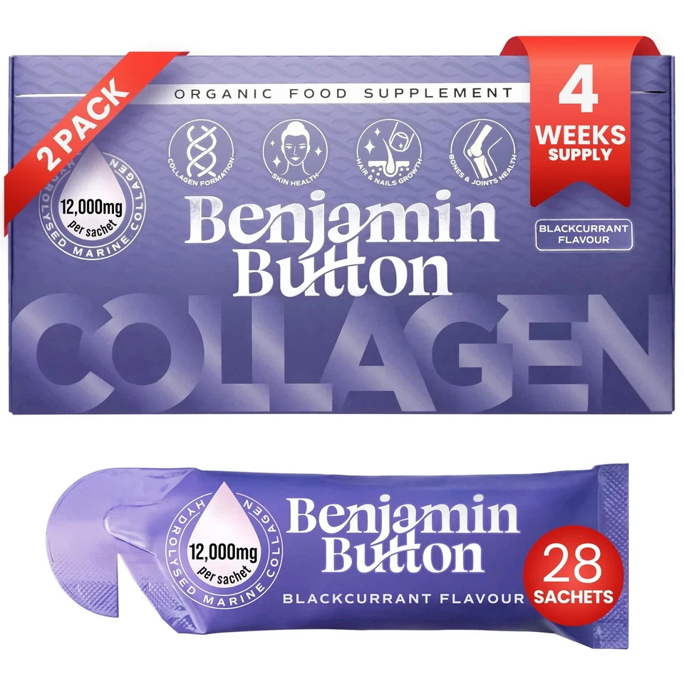 BENJAMIN BUTTON 2X Marine Collagen Sachet 12,000mg Hyaluronic Acid & Vitamin C | Hair Skin Nails