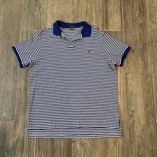 Polo Ralph Lauren Mens Polo Shirt X-Large Custom Fit Blue White Stripe Cotton