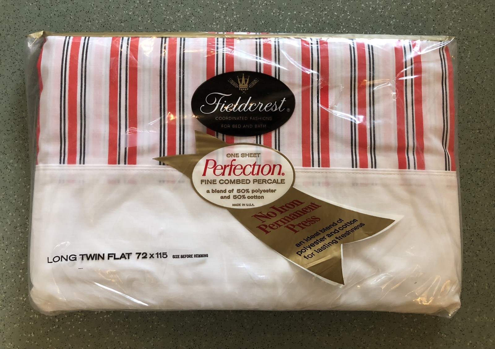 Vtg Fieldcrest Perfection TWIN LONG SHEET NOS Racing Stripes 50/50 Poly Cotton