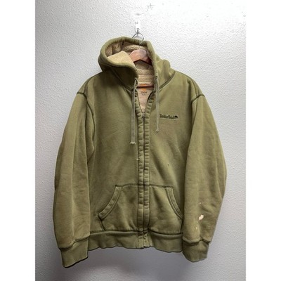 Y2K Timberland Hoodie Distressed Stain Fading Full Zip Up Green Heavy 2000s XL