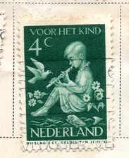 Netherlands 1938, Child playing a flute, 4 cent used, in good shape, dark green